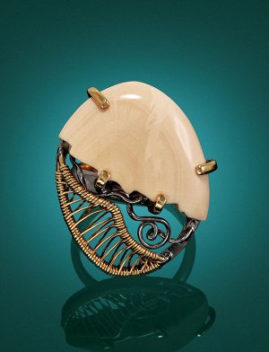 Необычное кольцо из позолоченного серебра с бивнем мамонта «Эра», 812103037