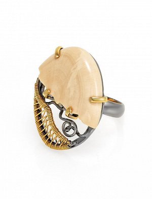 Необычное кольцо из позолоченного серебра с бивнем мамонта «Эра», 812103037