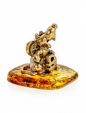 «Денежная металлическая мышь» талисман с натуральным янтарем