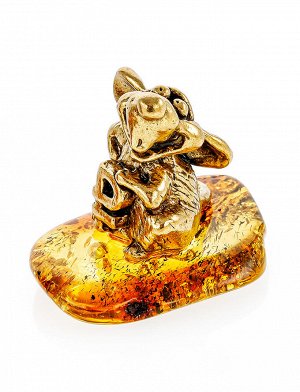 «Денежная металлическая мышь» талисман с натуральным янтарем