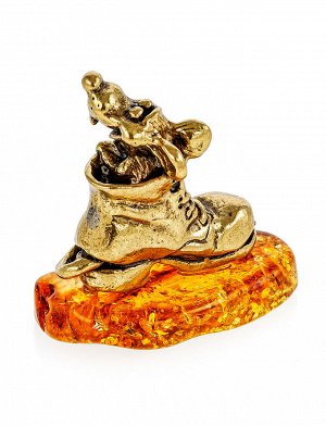 Фигурка-символ 2020 года «Весёлый мышонок» с натуральным янтарём, 905509384