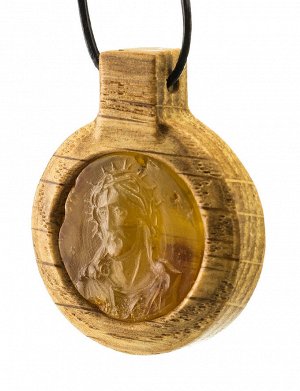 Эксклюзивный образок из дуба и натурального янтаря с резьбой «Христос», 709202234
