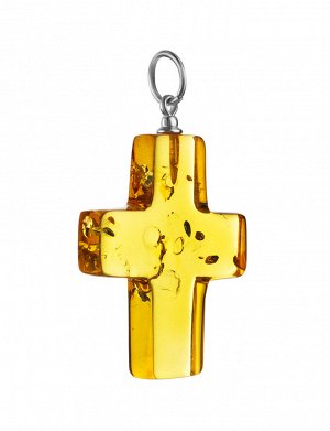Цельный крестик из янтаря коньячного цвета, 909208148