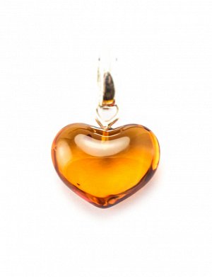 Кулон «Сердце» из красивого прозрачного янтаря коньячного цвета с серебром, 5054212031