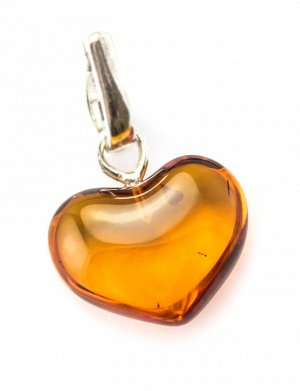 Кулон «Сердце» из красивого прозрачного янтаря коньячного цвета с серебром, 5054212031