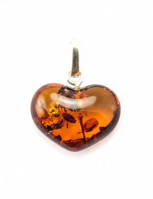 Кулон «Сердце» из натурального янтаря цвета виски с серебром, 5054212033