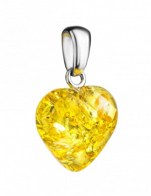 Кулон из натурального искрящегося янтаря «Сердце лимонное», 905405340
