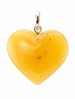 Крупный кулон из натурального медового янтаря с пейзажной текстурой «Сердце», 6054104153