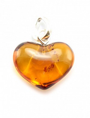 Кулон-сердце из натурального прозрачного янтаря чайного цвета с небольшими искорками, 6054201116