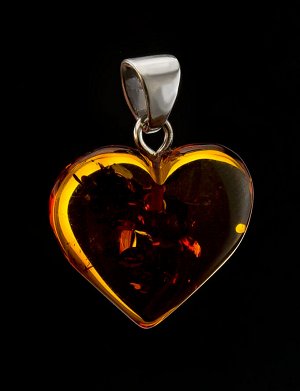 Подвеска в форме сердца из натурального балтийского янтаря коньячного цвета, 605407090