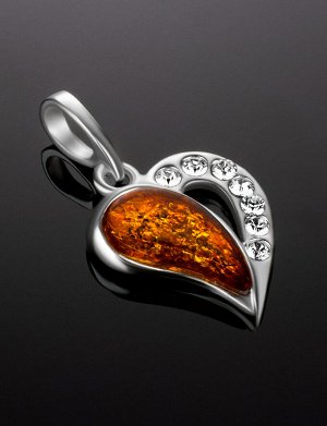 Красивый кулон из серебра и натурального цельного янтаря «Сердце с искрами», 905408644