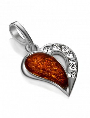 Красивый кулон из серебра и натурального цельного янтаря «Сердце с искрами», 905408644