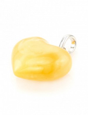 Небольшая подвеска «Сердце» из натурального янтаря молочно-медового цвета с пейзажной текстурой, 6054104160