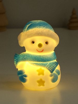 Фигурка светящаяся RISALUX «Снеговик в голубом», LED-ночник, 3xAG10, 7.5x5.5x10 см