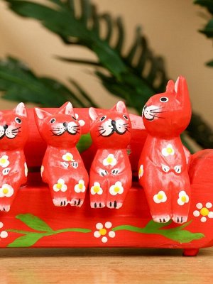 Сувенир «Кошачье семейство», 20x5x10 см, дерево, красный