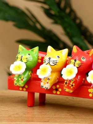 Сувенир «Котята на скамейке», 19x8x6 см, дерево, красный