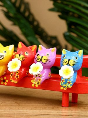 Сувенир «Котята на скамейке», 19x8x6 см, дерево, красный