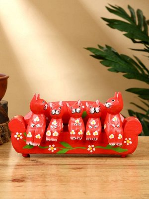 Сувенир «Кошачье семейство», 20x5x10 см, дерево, красный