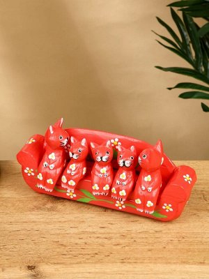 Сувенир «Кошачье семейство», 20x5x10 см, дерево, красный