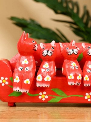 Сувенир «Кошачье семейство», 20x5x10 см, дерево, красный