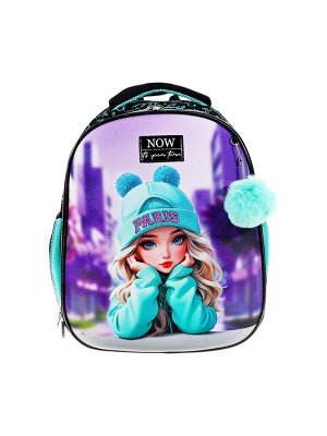 Рюкзак каркасный 38x29x17 см, deVENTE Choice Lite 17L Paris Girl, брелок, для девочки