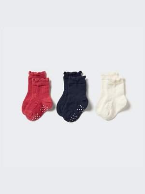UNIQLO - короткие носочки с противоскользящим покрытием для малышей (3 пары) - 15 RED