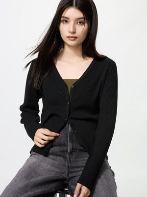 UNIQLO - кардиган из рельефного трикотажа - 09 BLACK