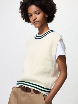 UNIQLO - вязаный жилет с контрастной отделкой и свободным кроем - 01 OFFWHITE