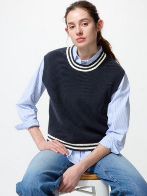 UNIQLO - вязаный жилет с контрастной отделкой и свободным кроем - 69 NAVY