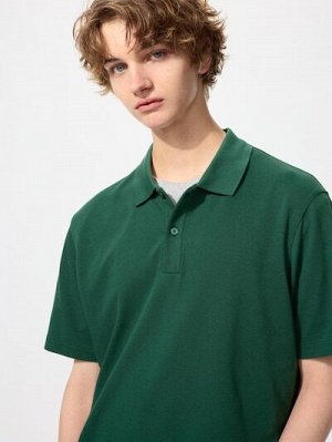 UNIQLO AIRism - хлопковая рубашка-поло Kanoko - 58 DARKGREEN