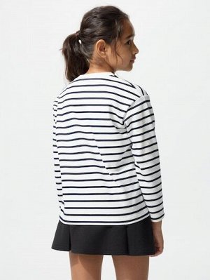 UNIQLO AIRism - полосатая детская кофта с круглым вырезом - 69 NAVY
