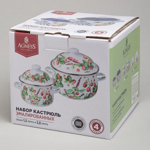 Яркий Набор Эмалированных Кастрюль "Фрукты" - 4 шт., 1.5L и 2.8L, 1 шт.