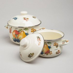 Яркий Набор Эмалированных Кастрюль "Фрукты" - 4 шт., 1.5L и 2.8L, 1 шт.