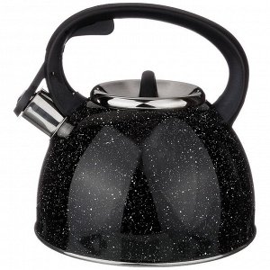 Чайник со свистком AGNESS Black Marble 2,5 л – стильная нержавеющая сталь для всех плит, индукционное дно, 1 шт.