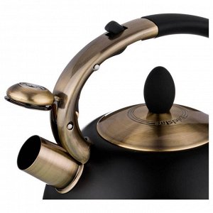 Чайник AGNESS Black Gold 3.0 л с термоаккумулирующим дном и индукцией, нержавеющая сталь, свисток, 1 шт.