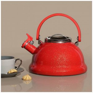Чайник эмалированный AGNESS DeLuxe Metallic Red со свистком, 2,5 л — стиль и надежность для вашей кухни, 1 шт.