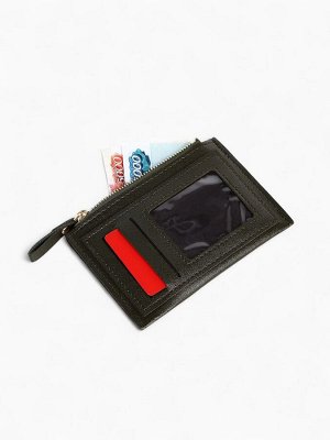 Картхолдер с монетницей на молнии, на 3 карты, с окошком, тёмно-зелёный
