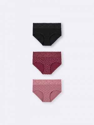 GU Low-Rise Lace Trim Panties 3-Pack – трусики с заниженной посадкой и кружевной отделкой, 3 штуки
