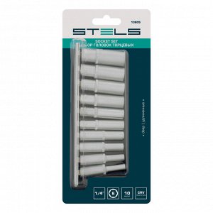 Набор удлиненных торцевых головок 1/4, шестигранные, CrV, 10 шт, 4-13 мм Stels