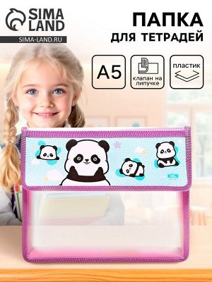 Папка для тетрадей, А5, пластиковая, 23x19x5 см «Пандочки»