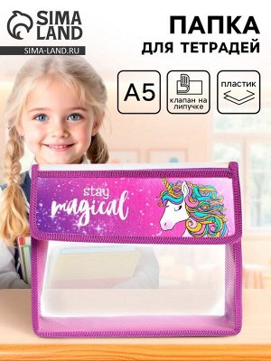 Папка для тетрадей, А5, пластиковая, 23x19x5 см «Единорог»