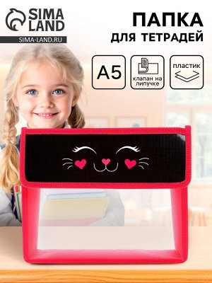Папка для тетрадей, А5, пластиковая, 23x19x5 см «Мордочка кота»