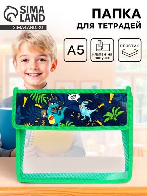 Папка для тетрадей, А5, пластиковая, 23x19x5 см «Дино»