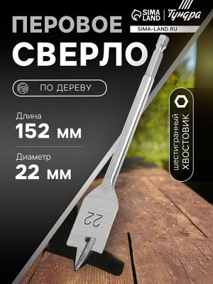 Сверло по дереву перовое ТУНДРА, шестигранный хвостовик, 22x152 мм