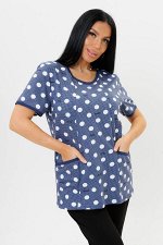 Футболка женская Modellini 2198/1 Индиго, 100% хлопок, с карманами, в горошек