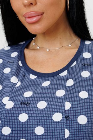 Футболка женская Modellini 2198/1 Индиго, 100% хлопок, с карманами, в горошек