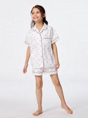 GU Girls Satin Pajama Set (Short Sleeve & Shorts, Heart) – детская атласная пижама с сердечками