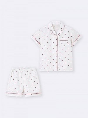 GU Girls Satin Pajama Set (Short Sleeve & Shorts, Heart) – детская атласная пижама с сердечками