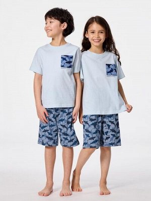 KIDS Cotton Lounge Set (Short Sleeve & Shorts, Shark) – детский комплект для дома из хлопка с принтом акул