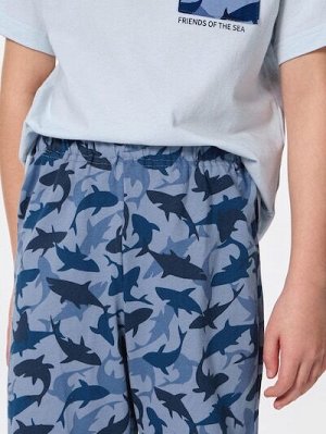 KIDS Cotton Lounge Set (Short Sleeve & Shorts, Shark) – детский комплект для дома из хлопка с принтом акул